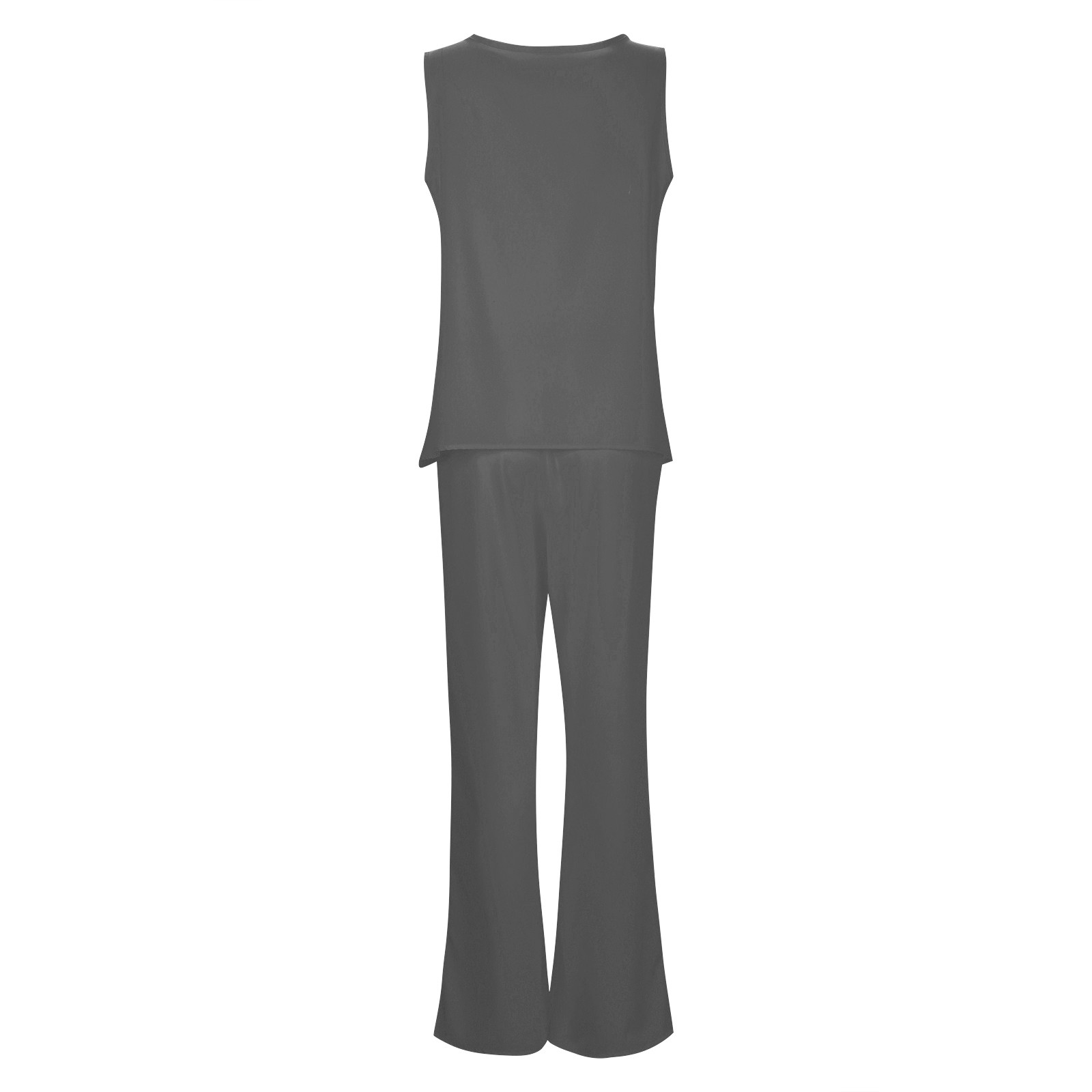 thumbnail image 5 of Conjunto de 2 piezas para mujer: chaleco sin mangas y pantalones anchos, estilo boho informal, color liso, mezcla de poliéster y spandex, 5 of 5